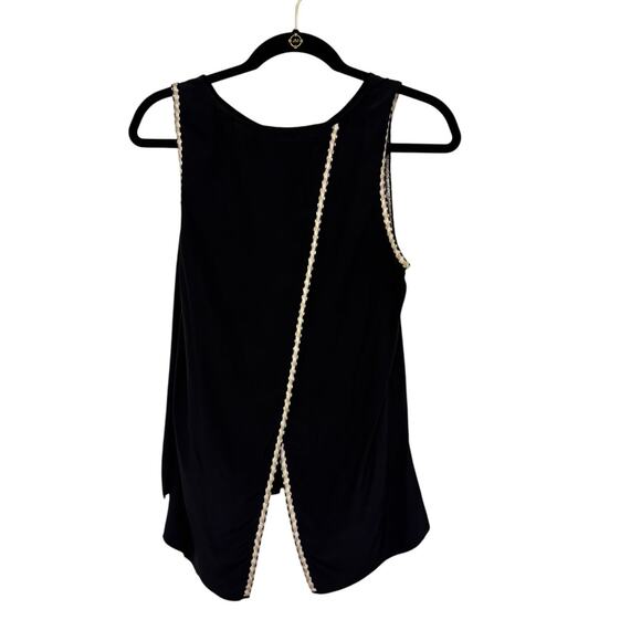 PARKER 100% Silk Top Overlapping Back Black White - Picture 1 of 7